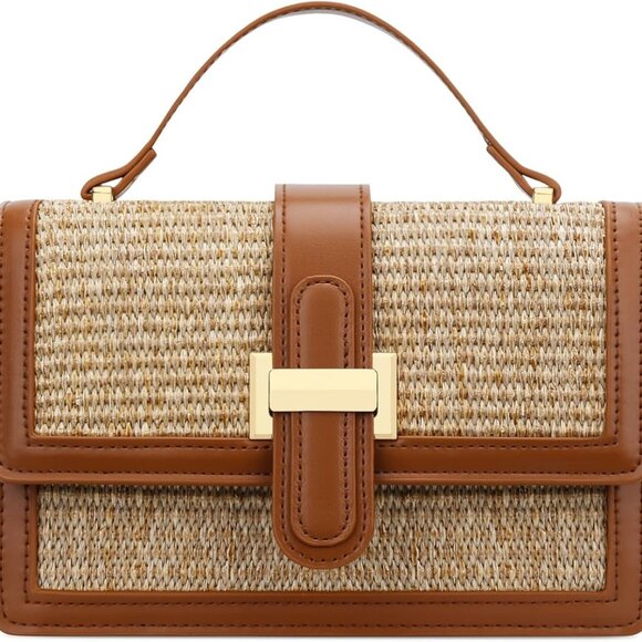Top Handle Straw Crossbody Bags for Women, Summer Straw Purses and Handbags Shou